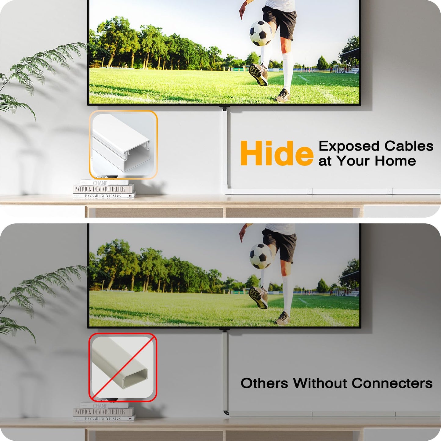 Delamu Cord Hider, 157in Wire Covers for Cords on Wall, Premium Cable Hider Cord Covers for Wires, Cable Management Wire Hiders for TV, Cable Raceway Kit, W0.95 H0.55in, White