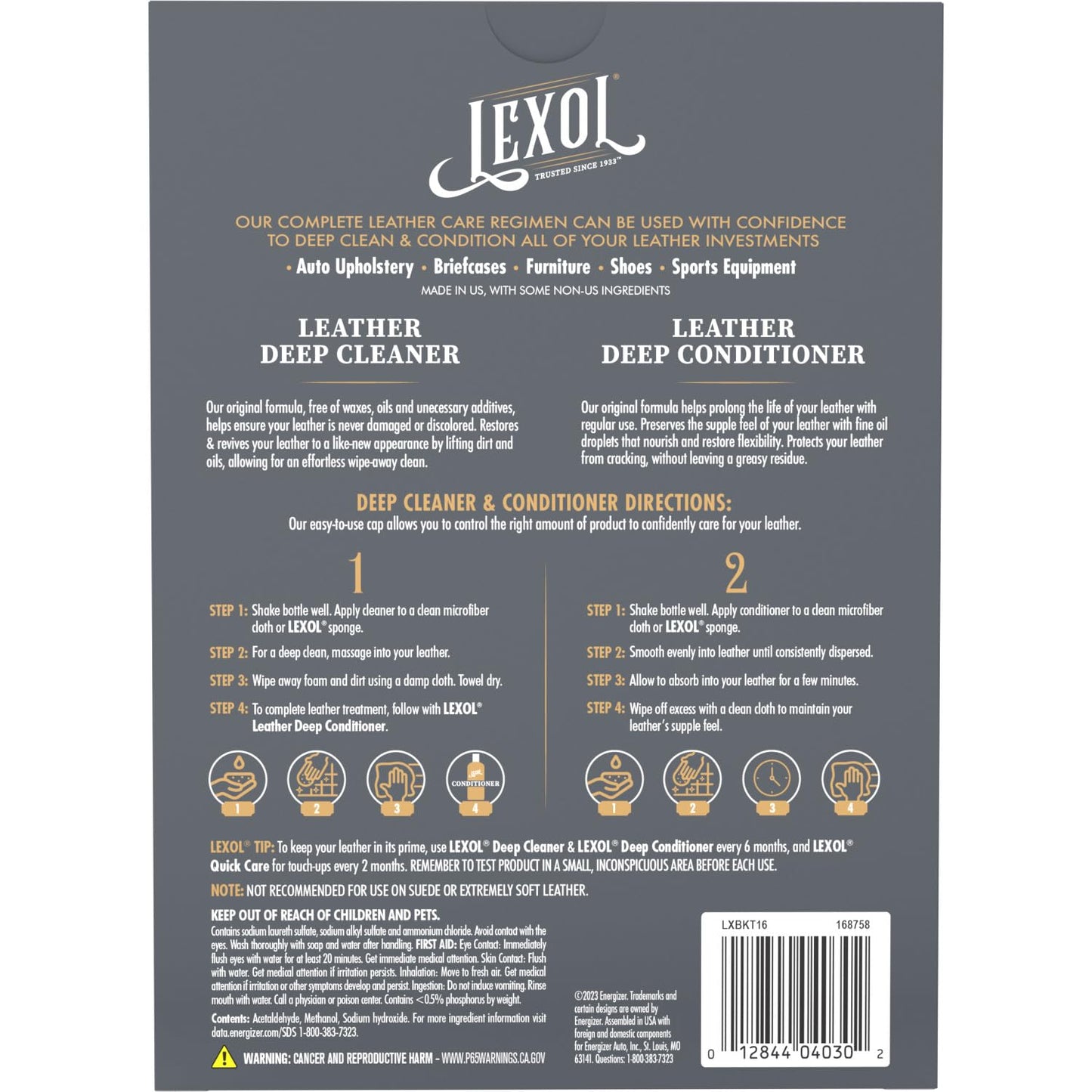 Lexol Leather Care Kit Conditioner and Cleaner, Use on Car Leather, Furniture, Shoes, Bags and Accessories, Trusted Leather Care Since 1933, Quick & Easy 2-Step Regimen, 16.9 oz Bottles Plus 2 Sponges,Black