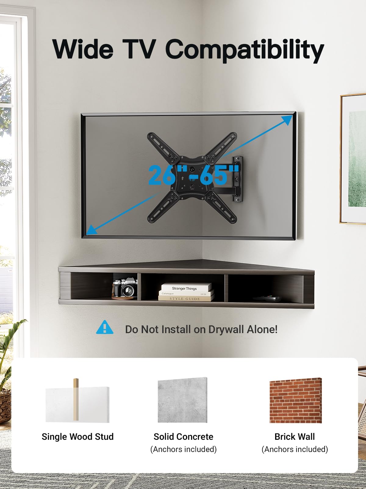 Pipishell Full Motion TV Wall Mount for 26-65 inch Flat or Curved TVs up to 77 lbs, TV Bracket Wall Mount with Articulating Arms, Extension, Tilt, Swivel, Leveling, Max VESA 400x400mm, PIMF7