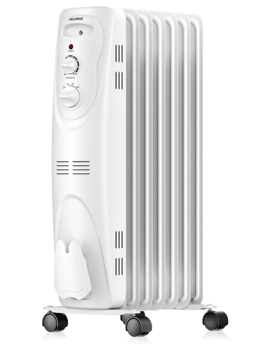 PELONIS Radiator Heater for Large Space, Electric Oil Filled Radiator, Dual Knobs, 1500W, Quiet Space Heater, 3 Modes, Tip-over Protection