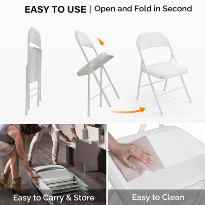 VINGLI 4 Pack Folding Chairs with Padded Seats, Metal Frame with Pu Leather Seat & Back, Capacity 350 lbs, White