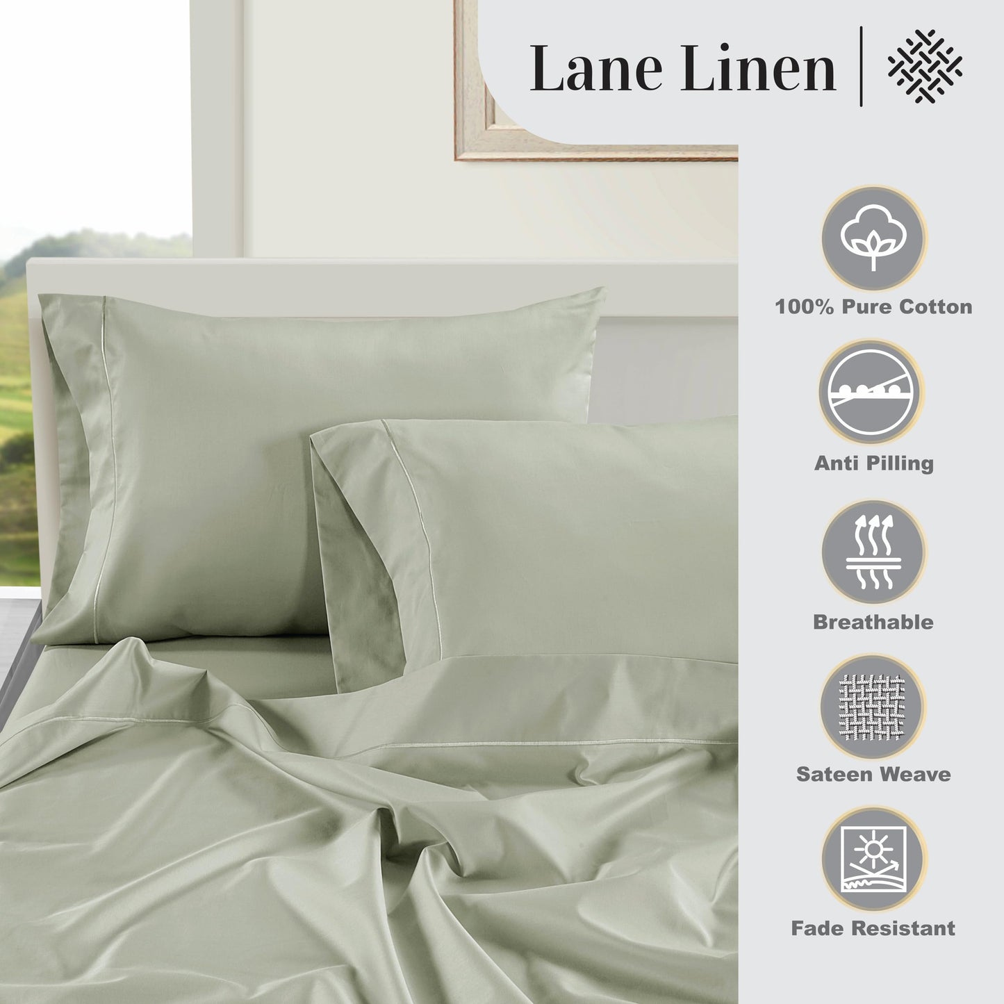 LANE LINEN 100% Egyptian Cotton Bed Sheets sábanas Queen, Soft & Comfy Luxury Hotel Like Thick Bedding Sheets & Pillowcase Set, Machine Wash Cooling 16'' Queen Deep Pocket Sheet Set Mineral