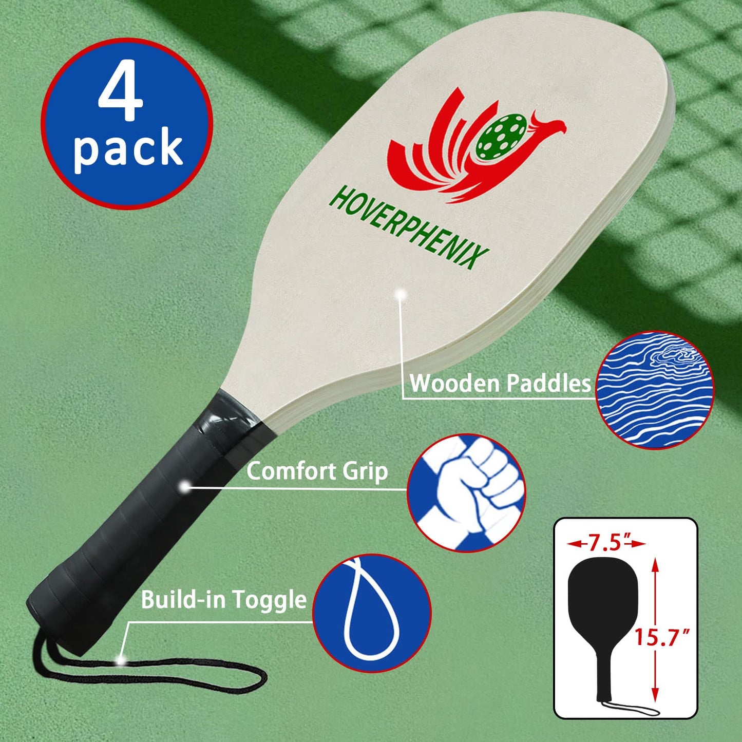Hoverphenix Pickleball Set with Net for Driveway, Portable Regulation Size Pickleball Net System with Paddle Set of 4, Outdoor Pickleballs, Carry Bag, Weather Resistant Metal Frame