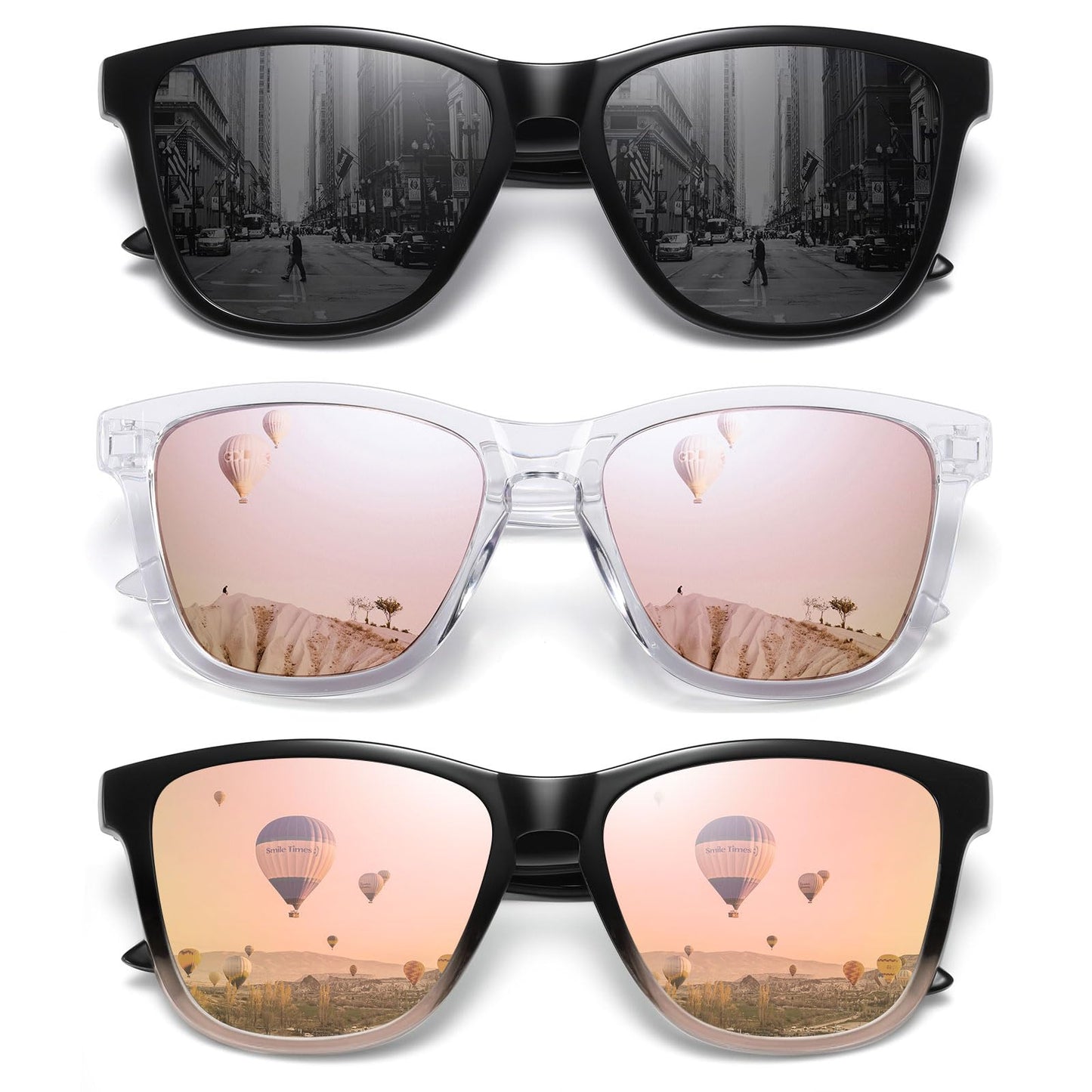 MEETSUN Polarized Sunglasses for Women Men Trendy Classic Retro Designer Style Fashion UV400 Protection 3 PACK Black Lens Rose Gold Pink Mirrored
