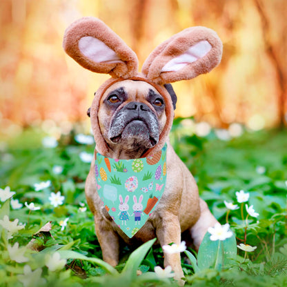 PTDECOR Easter Dog Bandana, Reversible Rabbit Easter Egg Dog Scarf, Multi Size, White Green Bandanas for Medium Large Dogs Pets (White&Green, Large)