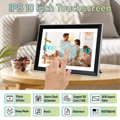 Digital Picture Frame WiFi 10.1 Inch Smart Digital Photo Frames with 1280x800 HD IPS Touch Screen Electronic Picture Frame Built in 16GB Share Photos Video via App, Auto-Rotate (32GB Card Include)