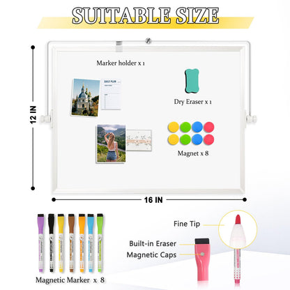 AMUSIGHT Dry Erase Magnetic White Board, 16" x 12" Double-Sided Desktop Whiteboard with Stand, Portable Small Whiteboard Set for Drawing, Office, Home, School