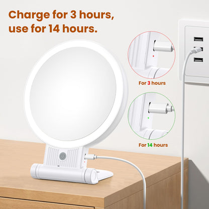 tubbede 1X/30X Lighted Makeup Mirror with Magnification, Double-Sided Switch, 3-Color Lights, 2000mAh Rechargeable, Adjustable Brightness for Vanity Table or Bathroom (Grey)