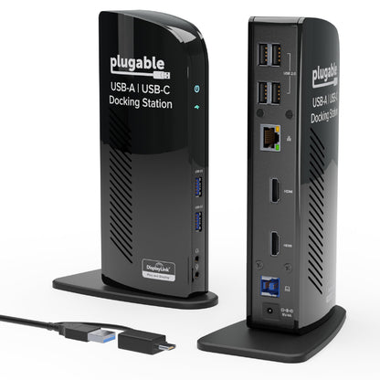Plugable Universal Laptop Docking Station Dual HDMI Monitor for Windows and Mac (Driver Required), USB 3.0 or USB-C, 2X HDMI, Gigabit Ethernet, Audio, 6 USB Ports (UD-3900)