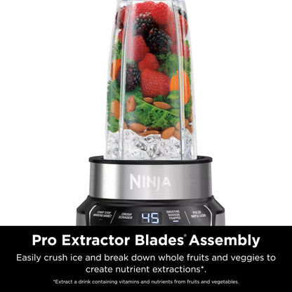 Ninja Blender, Nutri Pro, Personal Blender, For-Smoothies, Salsa, Shakes, and Frozen Drinks, Includes 2 Smoothie Cups, + Lids, Crushes Ice, Fruit, and Veggies, Single Serve Blender, Silver, BN401