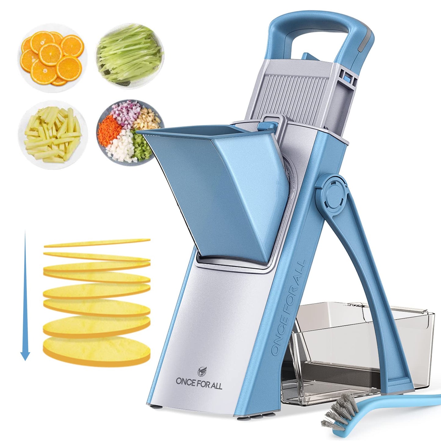 ONCE FOR ALL Upgrade Safe Mandoline Slicer Plus, Biger Size, Adjustable Vegetable Food Chopper Potato Fries Cutter, Detachable Blade, Kitchen Chopping Artifact, Gift (SkyBlue)