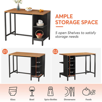 Tribesigns Kitchen Island, Kitchen Shelf Kitchen Bar Table with 5 Open Storage Shelves and Large Worktop, Industrial Butcher Block Island (Stools Not Included)