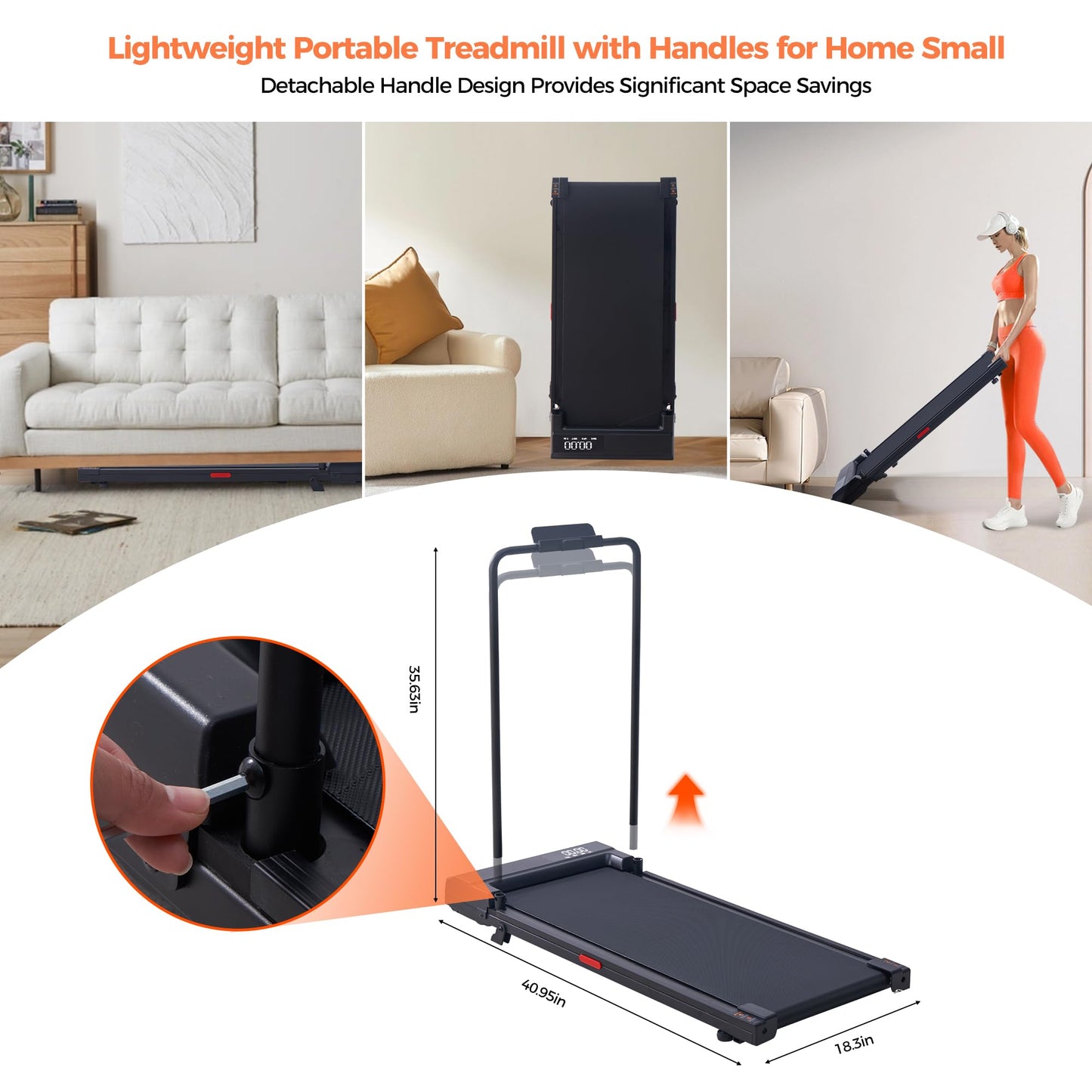 SUOUER Walking Pad Treadmill with Handle Bar, 2026 Upgrade Portable Under Desk Treadmill for Home Small with Handles, 3.0HP Walking Pad for Home, 0.6-7.6MPH, 350LBS