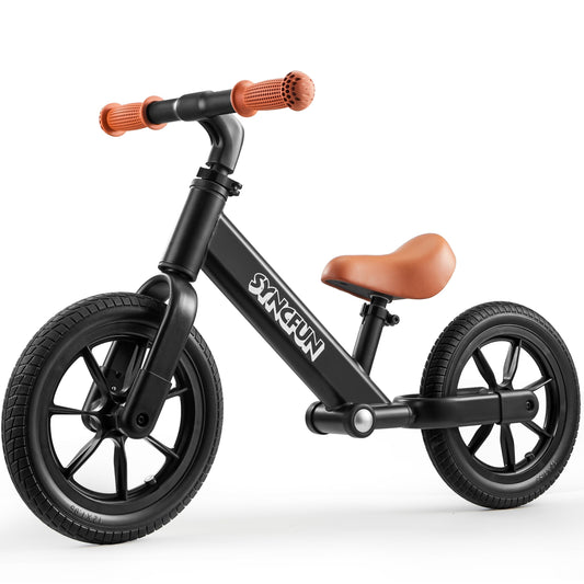 SYNCFUN Toddler Balance Bike, Adjustable Seat and Carry Handle, 12'' Anti-Skid Tires, Toddler Bike for 2, 3, 4, 5 Year Old Boys and Girls, Gift Bike for 2-5 Boys Girls (Black)