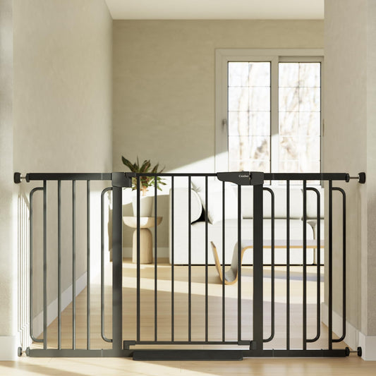 Cumbor 29.7-57" Extra Wide Baby Gate for Stairs, Mom's Choice Awards Winner-Dog Gate for Doorways, Pressure Mounted Walk Through Safety Child Gate for Kids Toddler, Tall Pet Puppy Fence Gate, Black