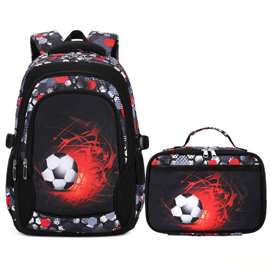 Yvechus Camo Backpack for Kids, Lightweight Camo Backpack Elementary Middle School Backpack Water Repellent Bookbag (Soccer Red 2 in 1)