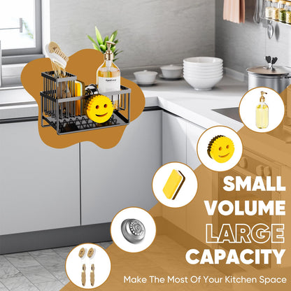 Sponge Holder for Kitchen Sink,Smiley Face Sink Caddy with Removable Brush Holder,Self-Draining Sponge Caddy for Steel Wool Scrubber,Soap,Dish Brush,Scrubber,Kitchen Essentials and Gadgets