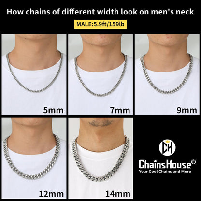 Stainless Steel Mens Cuban Link Chain, Miami Cuban Chain Necklace for Men, 7mm Wide Hip Hop Mens Jewelry, 20"