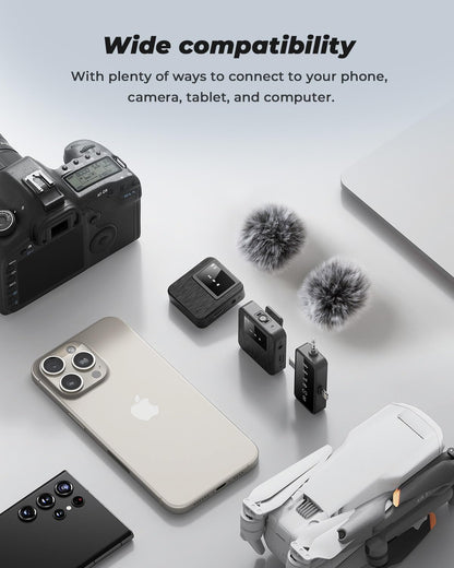 BAILIXIN 3-in-1 Mini Microphone for iPhone, Android, Camera - 328ft Long Range, 20H Battery Life, Wireless Microphones, Lapel Mic with AI Noise Reduction for Video Recording, YouTube, TikTok