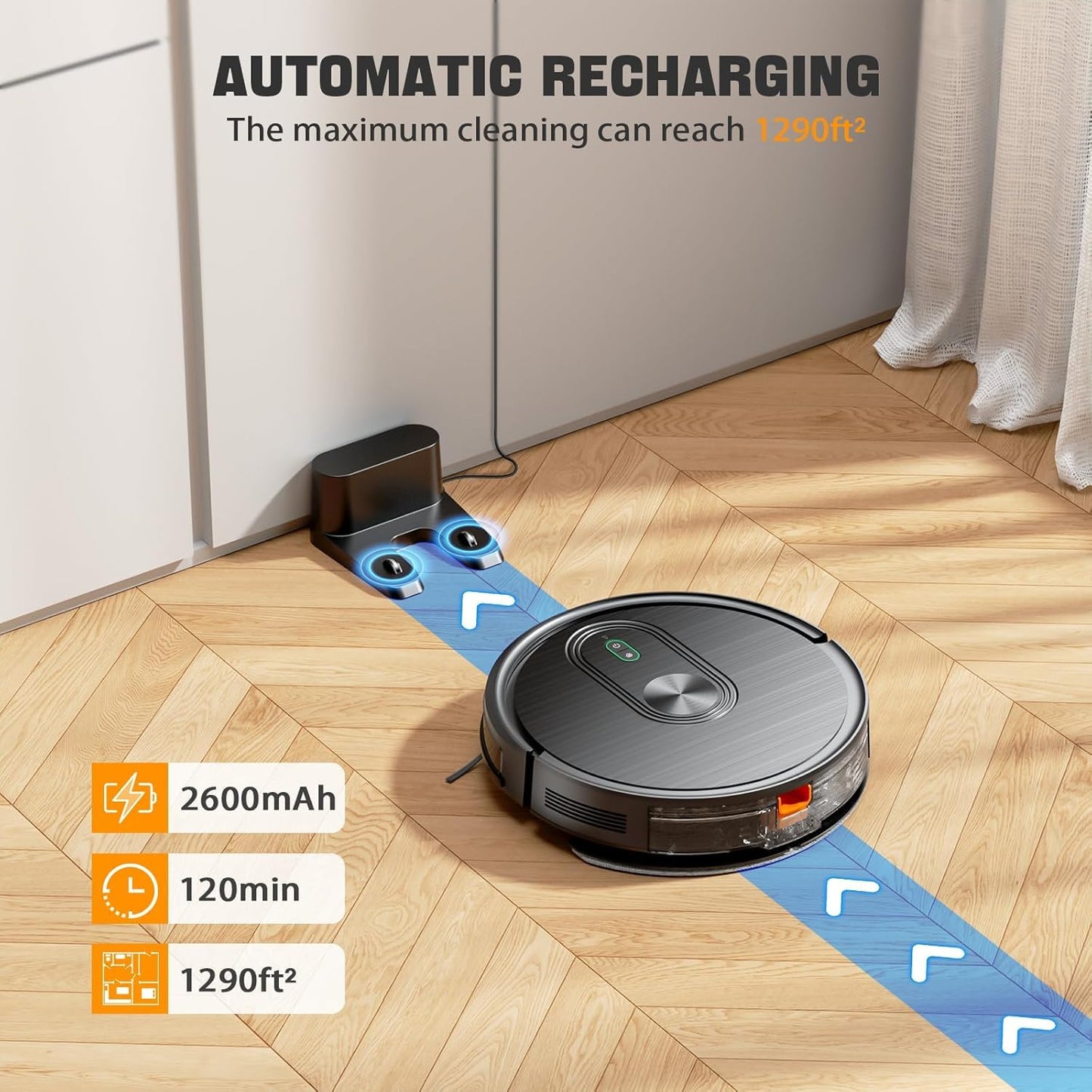 Robot Vacuum and Mop Combo, 2 in 1 Mopping Robotic Vacuum with Schedule, App/Bluetooth/Voice, Max Suction 3200Pa, Self-Charging Robot Vacuum Cleaner, Slim, Ideal for Pet Hair, Hard Floor, Carpet