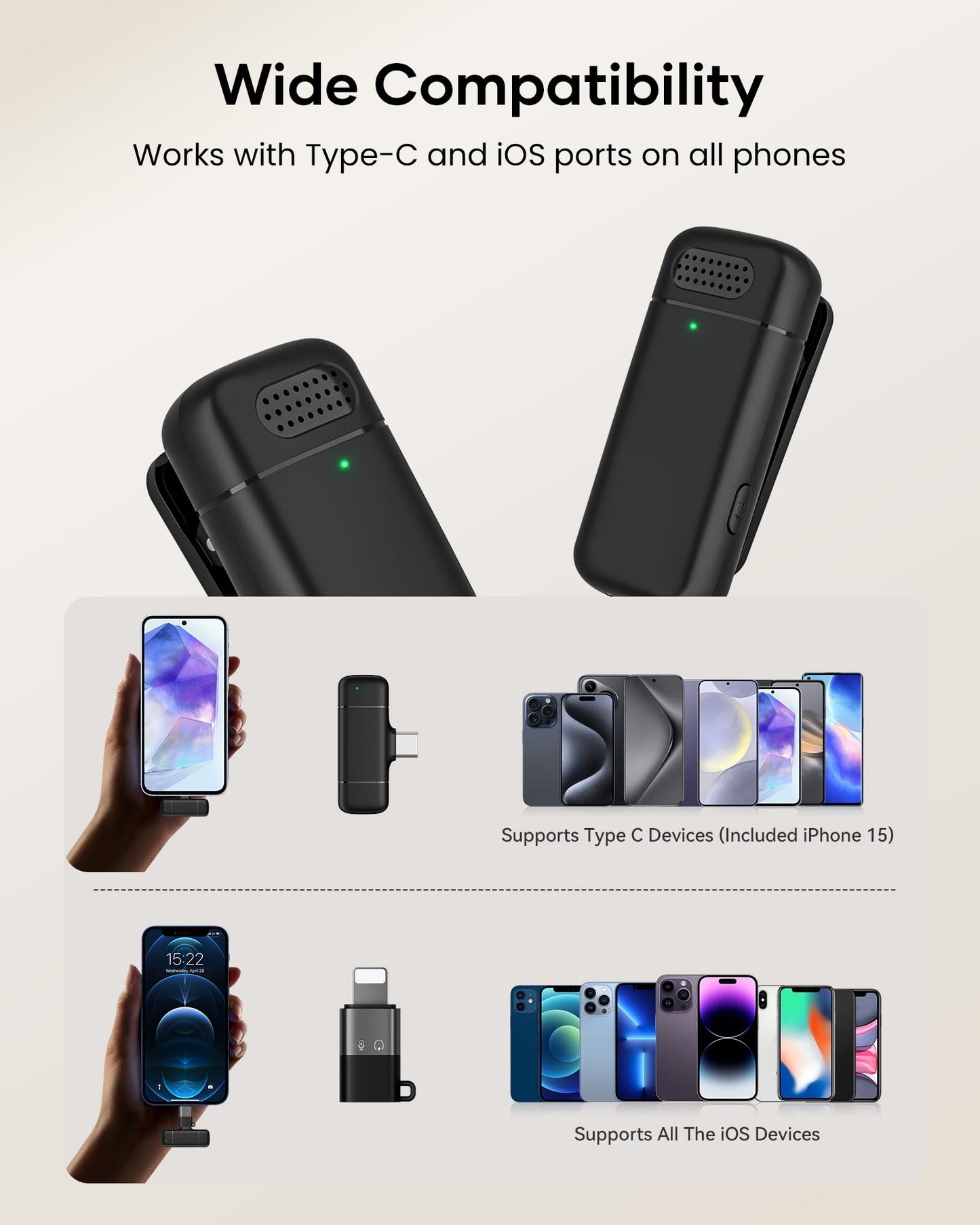 KUKIHO Wireless Lavalier Microphone with Charging Case, 36H Battery Life, Noise Cancellation, 135ft Range, Plug-and-Play Clip-On Mic for iPhone, iPad, Android, YouTube, Vlog, Live Streaming