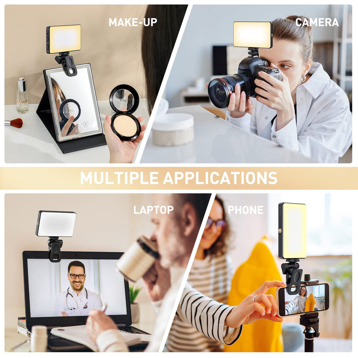 Meixitoy 120 LED Phone Light, Selfie Light for iPhone, 5000Mah Rechargeable Clip Video Light for Phone, Camera, Laptop, iPad, Adjusted 3 Lights Modes for Selfie, Video Conference, TikTok, Vlog (Black)