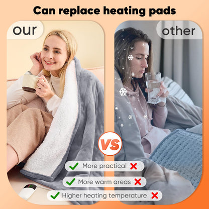 greenoak Heated Blanket Electric Throw 50"X60", Heating Blanket with 10 Heat Levels 8 Hours Auto-Off Overheat Protection, Fall & Winter Lap Office Chair Blanket Dorm Room, Grandma Gift,ETL Misty Grey