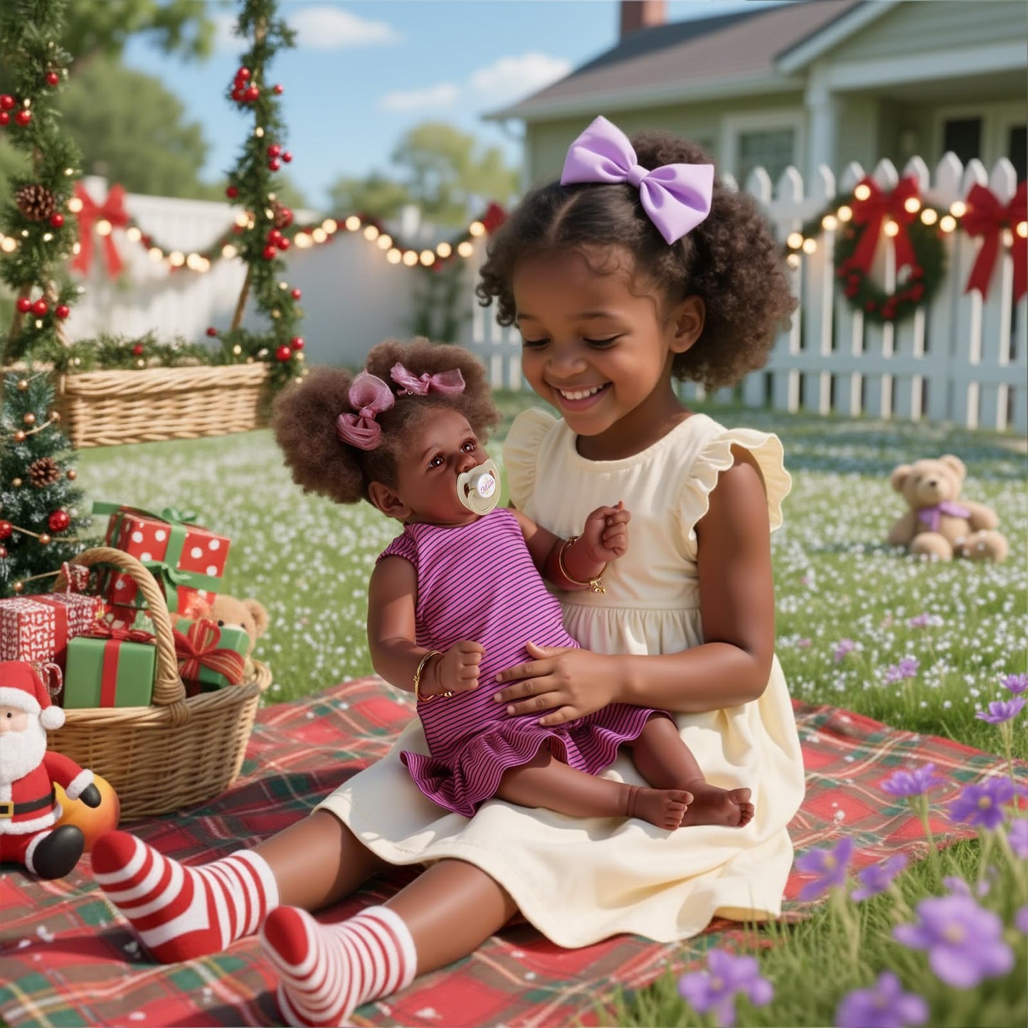 JIZHI Reborn Baby Dolls Black - 22 Inch Lifelike Soft Body Realistic-Newborn Baby Dolls Taupe Eyes Caramel Skin Tone Pink Striped Skirt Real Life and Toy Accessories Gift for Kids Age 3