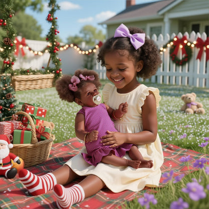 JIZHI Reborn Baby Dolls Black - 22 Inch Lifelike Soft Body Realistic-Newborn Baby Dolls Taupe Eyes Caramel Skin Tone Pink Striped Skirt Real Life and Toy Accessories Gift for Kids Age 3