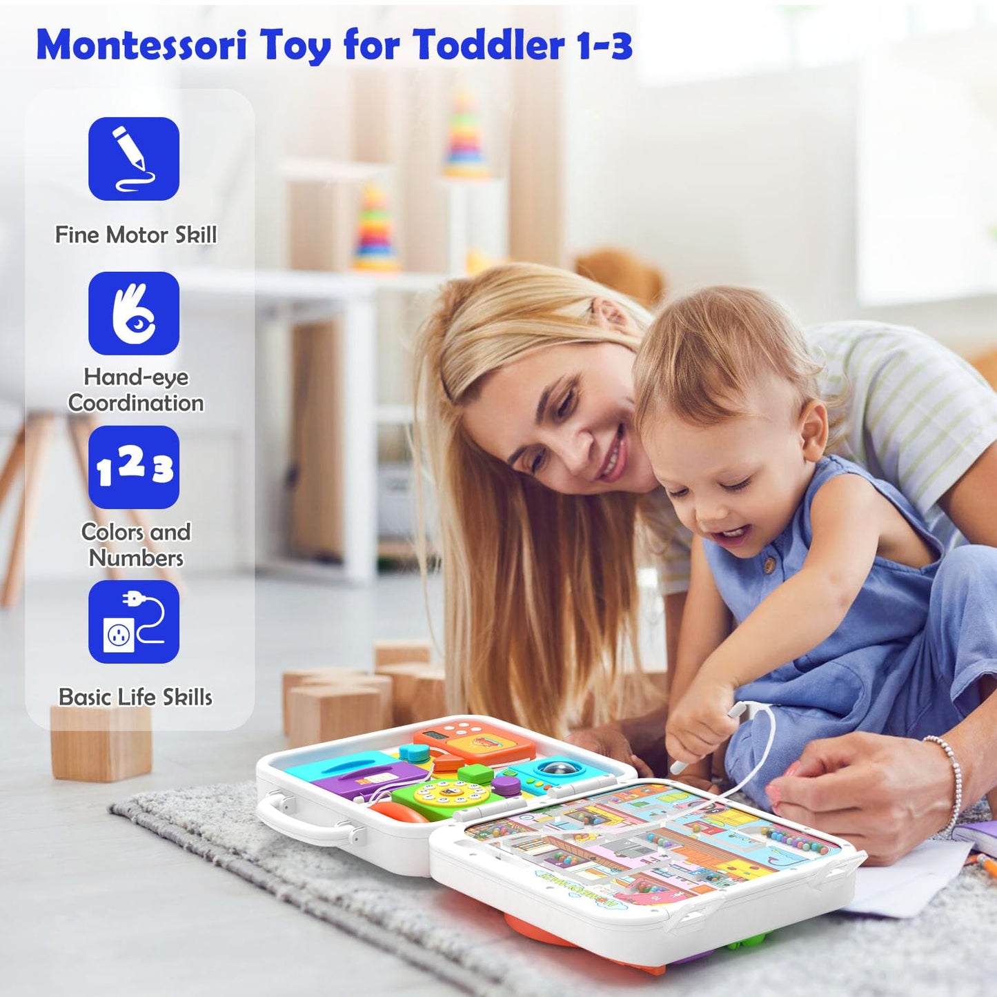 Montessori Toys for 1-2 Year Old Girl Boy Gifts, 15-in-1 Musical Busy Board, Birthday Gift for 1 Year Old Boy Girl, Educational Toddler Toy Age 1-2