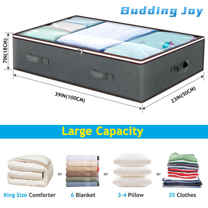 Budding Joy 90L Under Bed Storage Containers, Closet Organizers and Storage Bins, Collapsible Underbed Storage Bags for Blankets, Towels, Comforter, Sweaters, Linen Sheets, Wrapping Paper