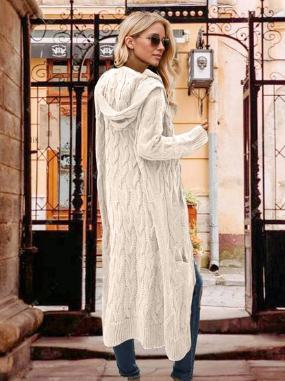 Fall Cardigan Sweaters for Women Fashion 2025 Open Front Hooded Cable Oversized Long Trendy Warm Winter Coats Outfits Beige