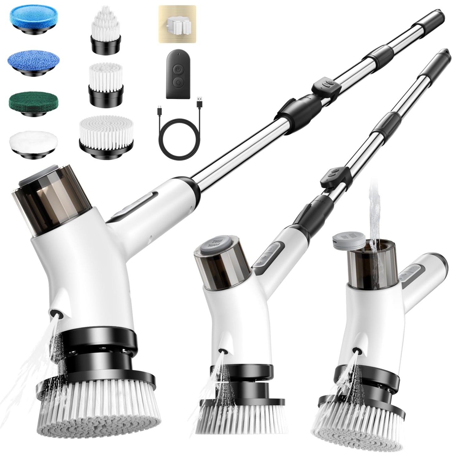 Wikihhome Electric Spin Scrubber,Cordless 2 Speeds Shower Scrubber with Foam &Remote Control,IPX7 Waterproof Adjustable Electric Scrubber for Cleaning with 7 Replaceable Brush for Bathroom Kitchen Car