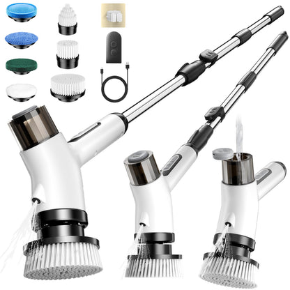 Wikihhome Electric Spin Scrubber,Cordless 2 Speeds Shower Scrubber with Foam &Remote Control,IPX7 Waterproof Adjustable Electric Scrubber for Cleaning with 7 Replaceable Brush for Bathroom Kitchen Car