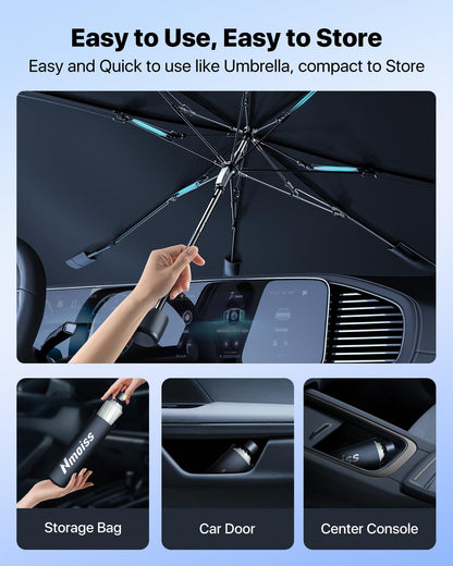 [Upgraded] Nmoiss Windshield Sun Shade Umbrella - [Vinyl Coating Heat Shield] Protect Car from Sun Rays & Heat Damage Keep Cool and Protect Interior, Spring Structure Edge Medium 56" L x 31" W
