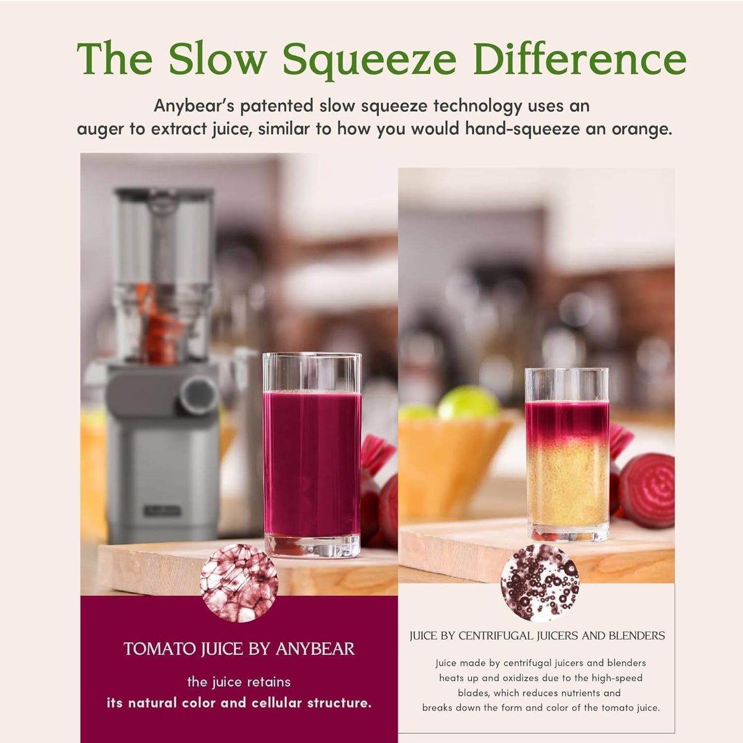 Cold Press Juicer, Anybear 200W Slow Masticating Juicer 4.3" Large Feed Chute Fit Whole Fruits Vegetables | Heavy-Duty Auger | Tritan Material | BPA Free | Juice Recipes (Silver)
