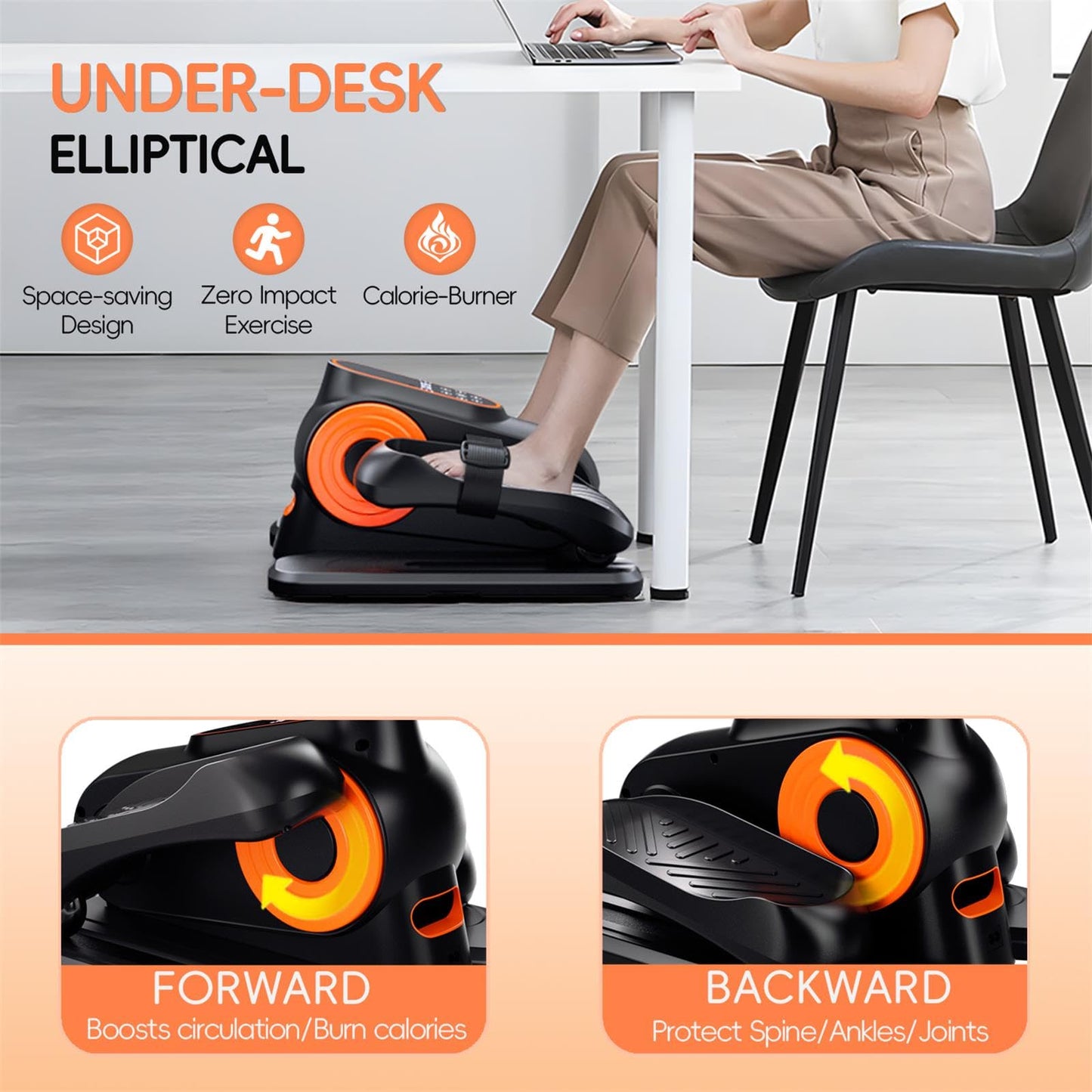 Under Desk Elliptical Machine, Morelax Ellipse Leg Exerciser for Seniors Fully Assembled, Quiet & Portable Electric Seated Pedal Exerciser with Remote Control & 12 Adjustable Speeds (Orange)