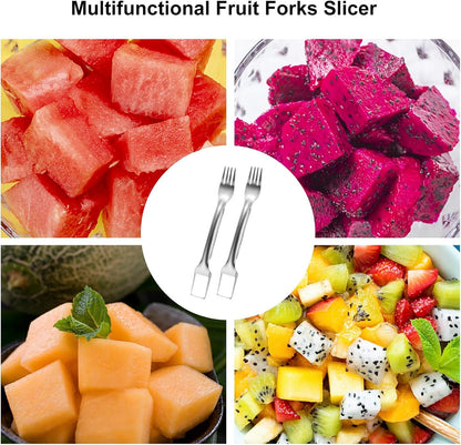 2Pcs Watermelon Fork Slicer Cutter, Stainless Steel 2-in-1 Watermelon Fork Slicer, Portable Tool for Home Party Camping Kitchen Gadget