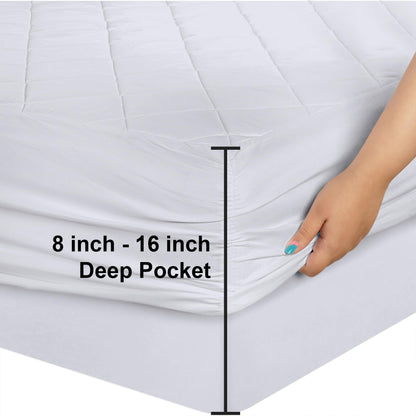 Utopia Bedding Queen 2 Pack Quilted Fitted Mattress Pad, Queen Size, Elastic Fitted Mattress Topper Protector and Cover Stretches up to 16 Inches Deep, Machine Washable (White)