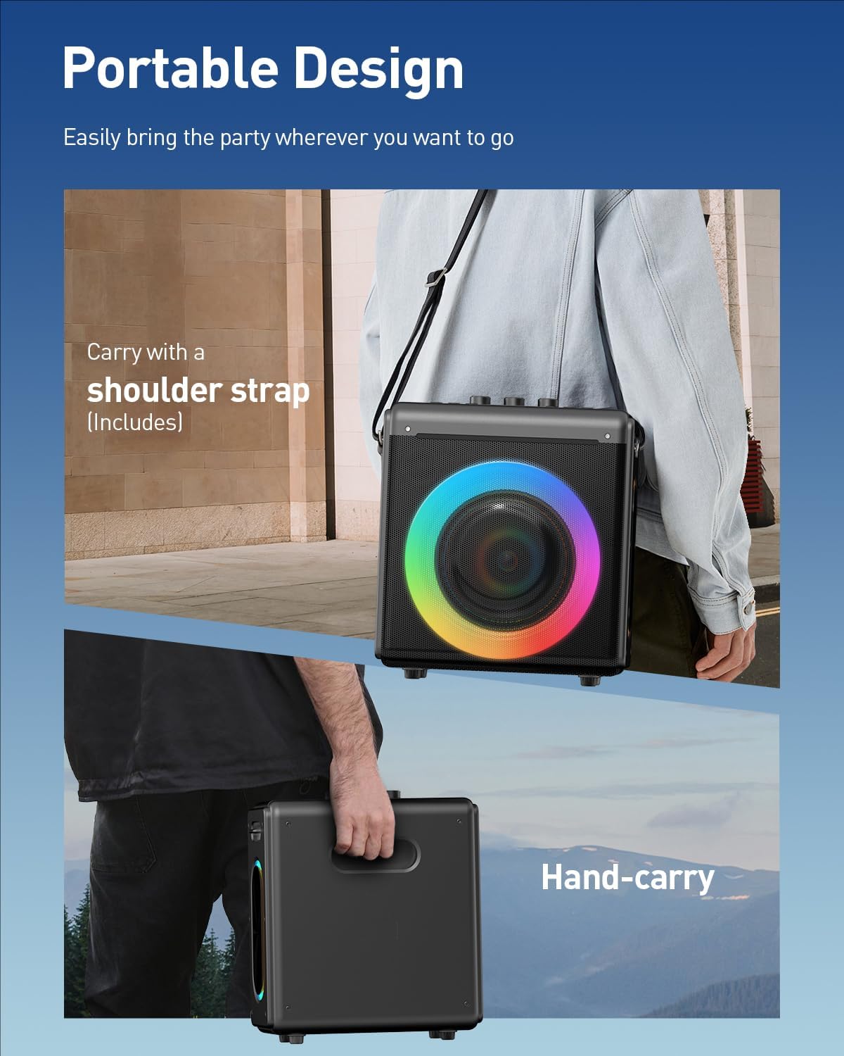 Karaoke Machine with 2 Wireless Rechargeable Microphones: Portable Bluetooth Speaker for Adults & Kids - PA System with Lights Supports TWS/TF Card/USB/AUX for Home Party