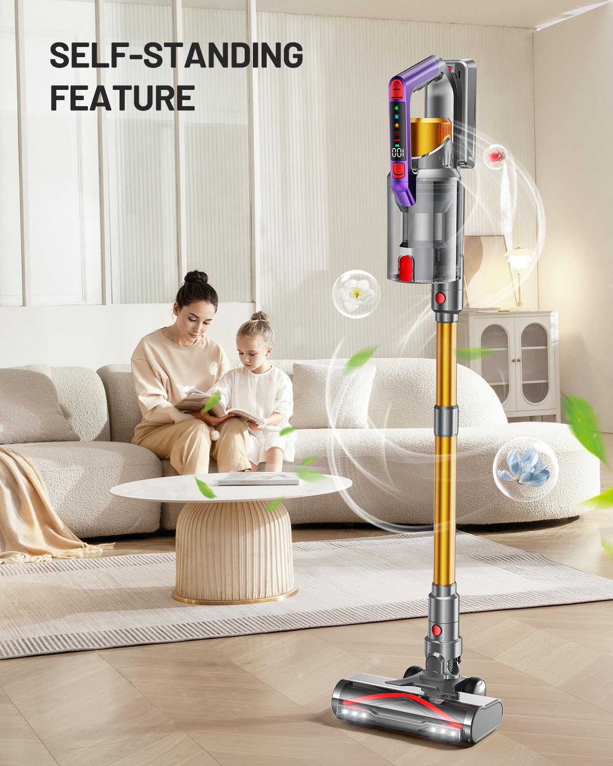 Cordless Vacuum Cleaner, 550W/45KPA Self-Standing Vacuum Cleaners for Home, Max 60Mins Anti-Tangle Stick Vacuum with Aromatherapy, Dual-Handheld Lightweight Vacuum for Pet Hair, Hardwood, Carpets