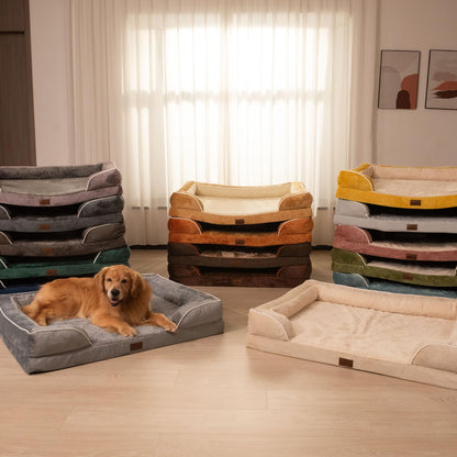 Comfort Expression Orthopedic Dog Bed for Extra Large Dogs 42x30 Inch, Waterproof Supportive Egg Crate Foam XL Pet Bed with Removable Bolsters, Dog Couch with Washable Cover & Non-Slip Bottom, Beige