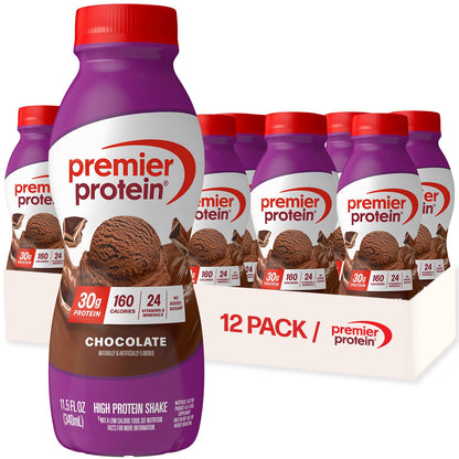 Premier Protein Shake, Chocolate, 30g Protein, No Added Sugar, 24 Vitamins & Minerals to Support Immune Health, 11.5 fl oz, 12 Pack (Packaging May Vary)