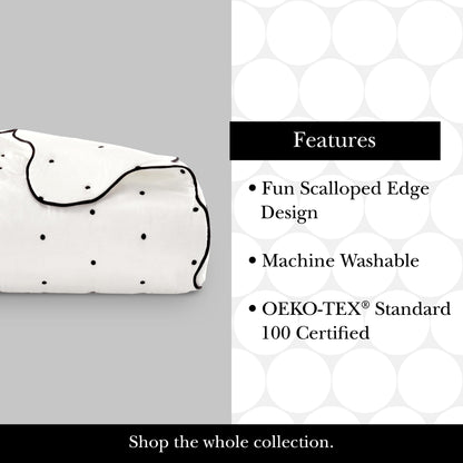 kate spade new york Scalloped Edge 3-Piece Full/Queen Quilt Bedding Set, 100% Cotton Reversible Cover, All Season Warmth Bedding, Machine Washable, Marshmallow