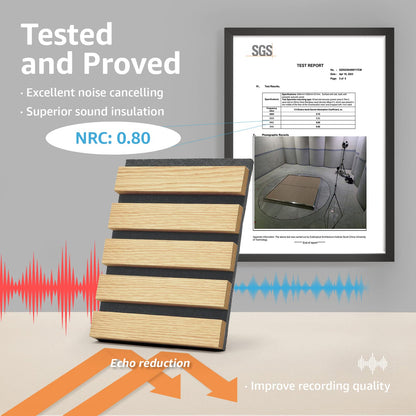 Art3d 2 Wood Slat Acoustic Panels for Wall and Ceiling - 3D Fluted Sound Absorbing Panel with Wood Finish - Oak