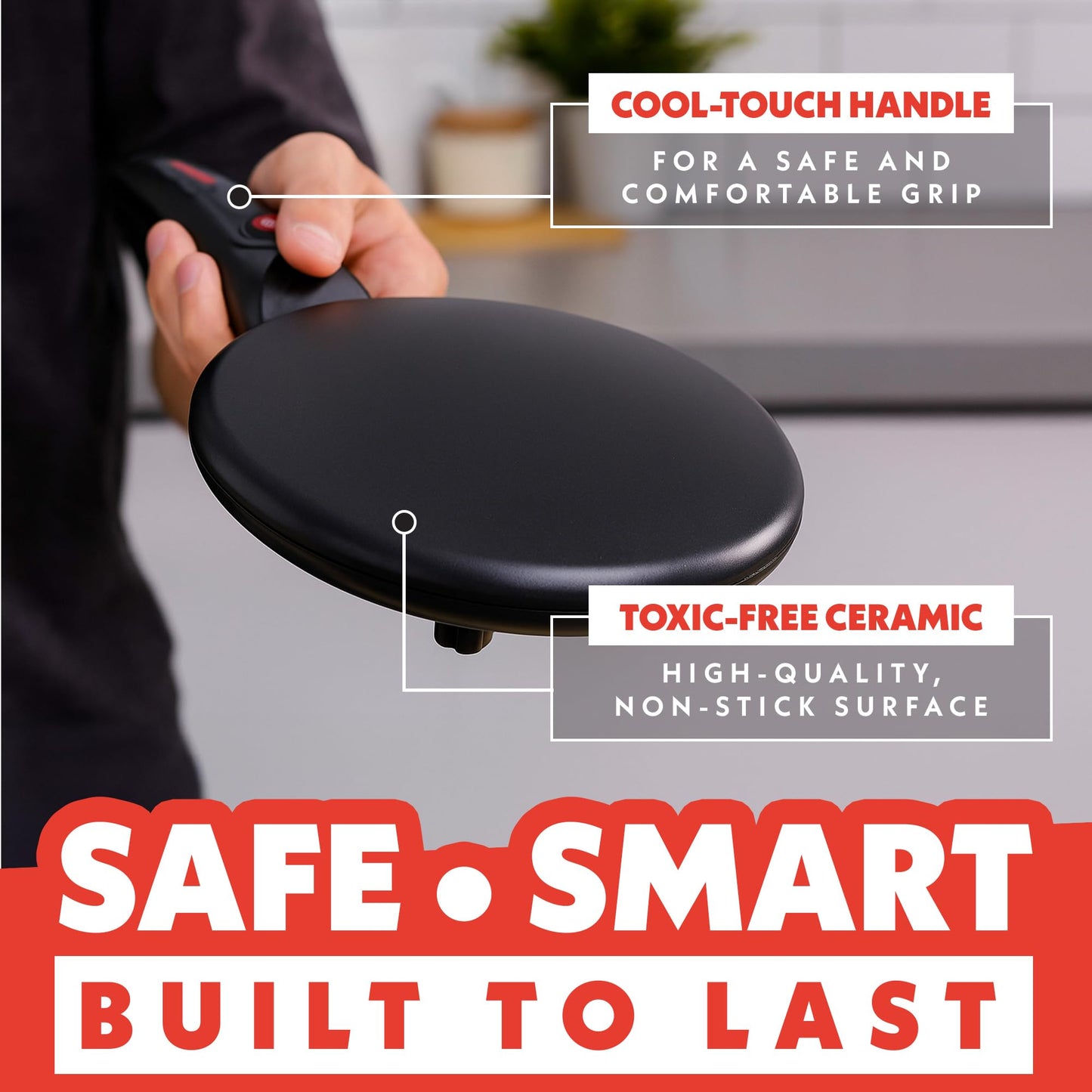 Gourmia 8” Electric Crepe Maker – Nonstick Ceramic Surface, One-Touch Operation, Includes Batter Tray, Compact & Easy to Clean, Crepe, Pancake & Tortilla Maker