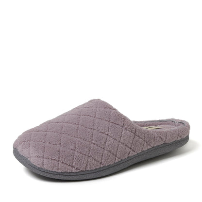 Dearfoams Women's Leslie Washable Memory Foam Clog with Wide Widths Slipper, Frosted Plum Terry, 7-8