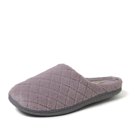 Dearfoams Women's Leslie Washable Memory Foam Clog with Wide Widths Slipper, Frosted Plum Terry, 7-8