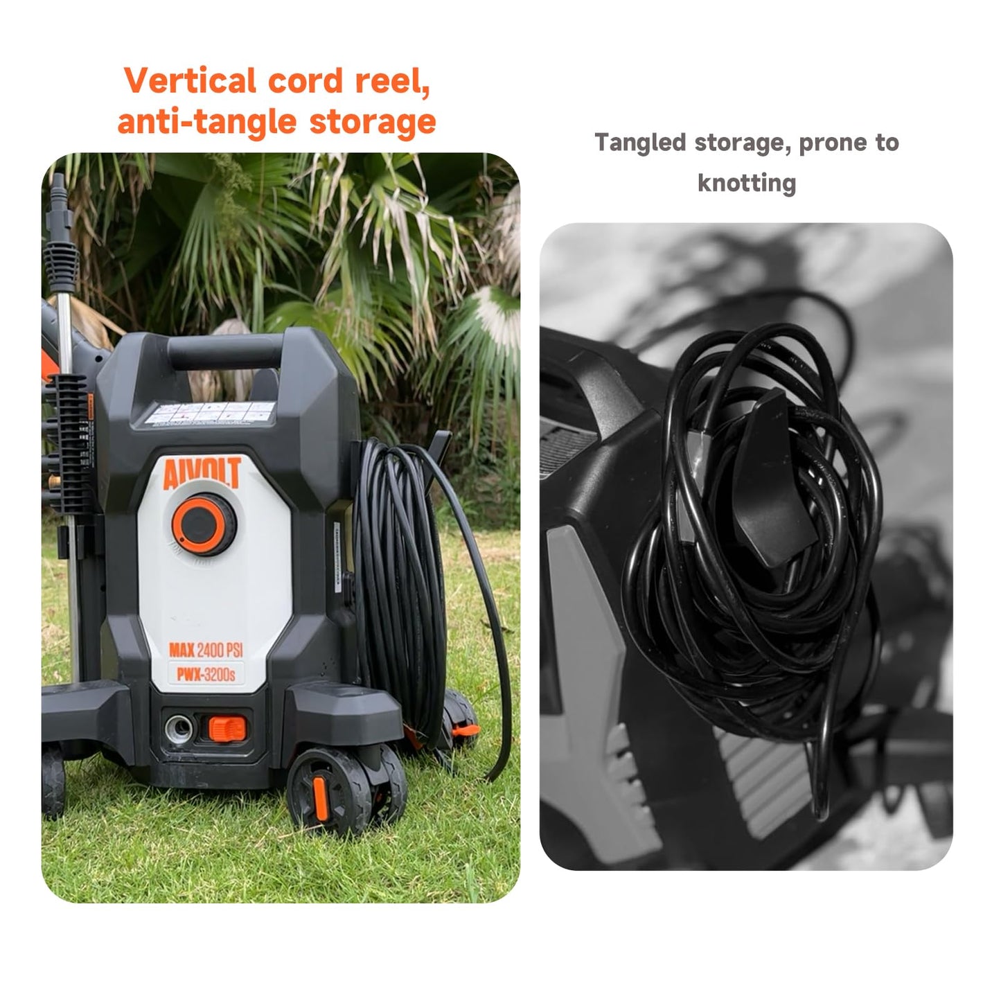 AIVOLT Electric Pressure Washer, Anti-Tipping Power Washer Surge Pressure 4800PSI with 36FT Cable & 25FT Hose, 4 Nozzles, Soap Tank, High Pressure Cleaner Machine for Car Washing, House, Garden