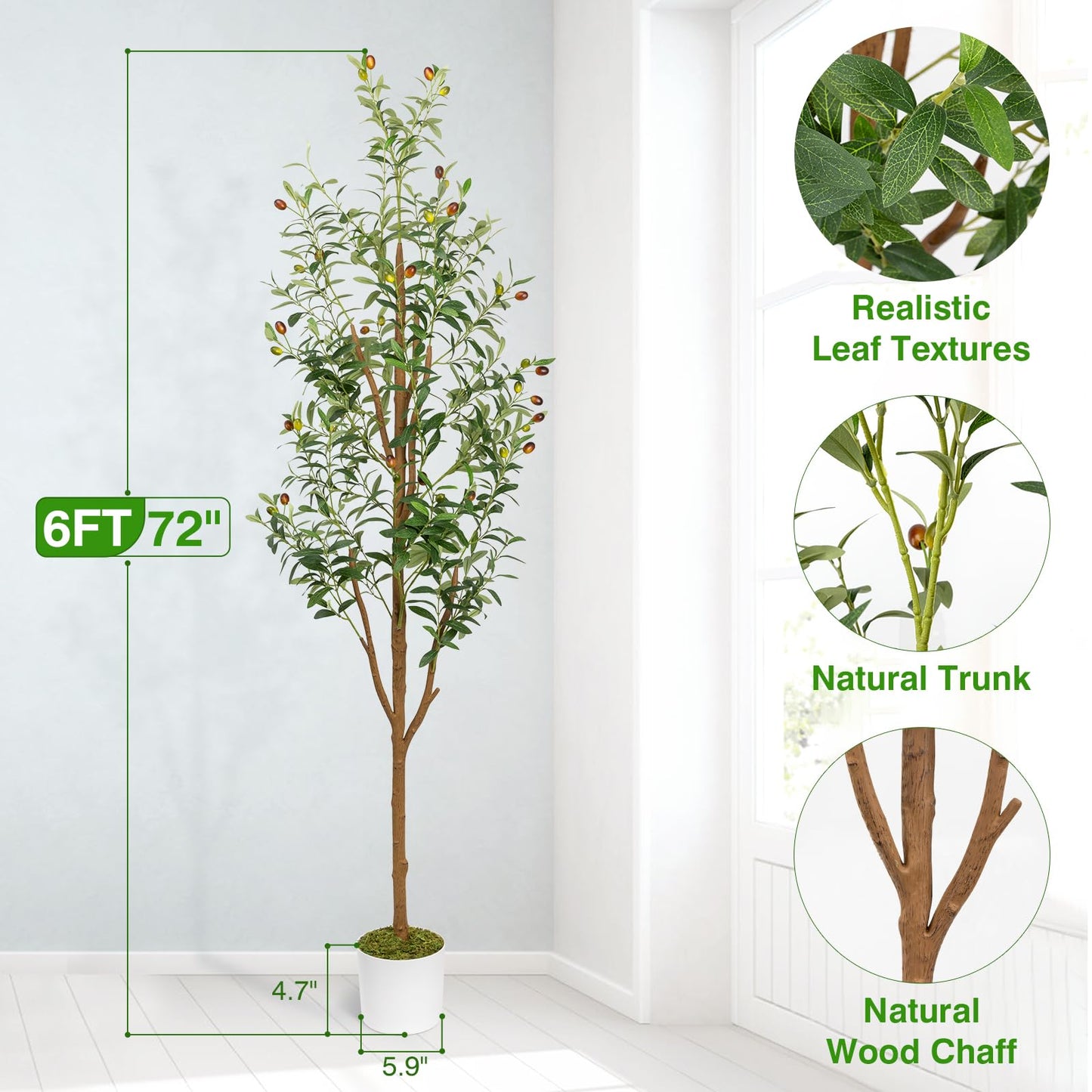 LuceAlberi 6FT Artificial Olive Tree - Indoor Tall Faux Olive Trees with Planter&Basket, Large Fake Olive Silk Tree Realistic Olive Plants with Branches and Fruits for Home Decor Office Living Room